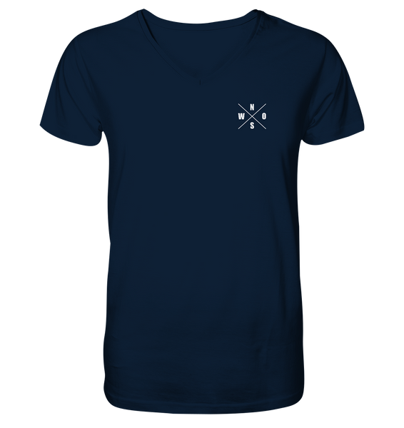 N.O.S.W. BLOCK Fanblock Shirt "AGAINST MODERN FOOTBALL" beidseitig bedrucktes Organic V-Neck T-Shirt navy