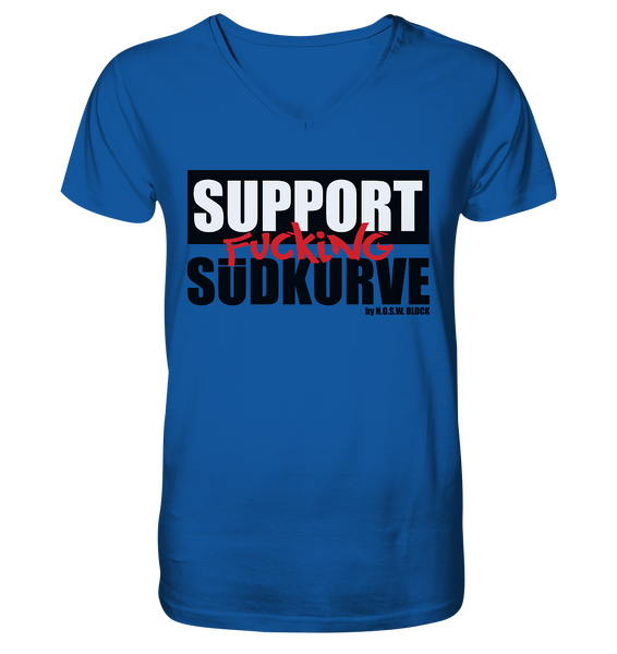 N.O.S.W. BLOCK Fanblock Shirt "SUPPORT FUCKING SÜDKURVE" Männer Organic V-Neck T-Shirt blau