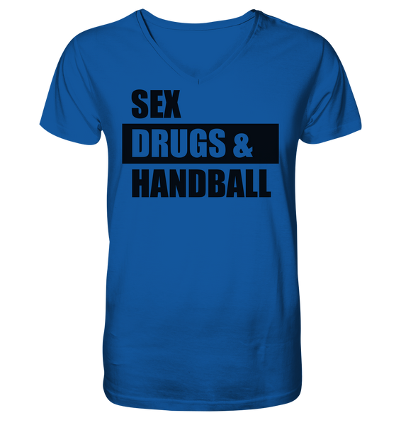 N.O.S.W. BLOCK Fanblock Shirt "SEX, DRUGS & HANDBALL" Männer Organic V-Neck T-Shirt blau