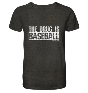 N.O.S.W. BLOCk Fanblock Shirt "THE DRUG IS BASEBALL" Männer Organic V-Neck T-Shirt dark heather grau