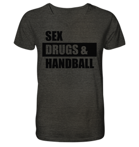 N.O.S.W. BLOCK Fanblock Shirt "SEX, DRUGS & HANDBALL" Männer Organic V-Neck T-Shirt dark heather grau