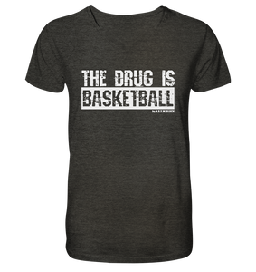 N.O.S.W. BLOCK Fanblock Shirt "THE DRUG IS BASKETBALL" Männer Organic V-Neck T-Shirt dark heather grau