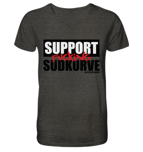 N.O.S.W. BLOCK Fanblock Shirt "SUPPORT FUCKING SÜDKURVE" Männer Organic V-Neck T-Shirt dunkelgrau