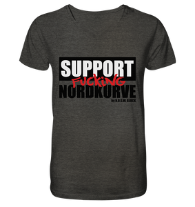 N.O.S.W. BLOCK Fanblock Shirt "SUPPORT FUCKING NORDKURVE" Männer Organic V-Neck T-Shirt dunkelgrau