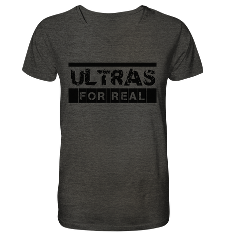 N.O.S.W. BLOCK Ultras Shirt "ULTRAS FOR REAL" beidseitig bedrucktes Männer Organic V-Neck T-Shirt dark heather grau