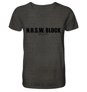 N.O.S.W. BLOCK Shirt "N.O.S.W. BLOCK ATHLETICS" Männer Organic V-Neck T-Shirt dark heather grey