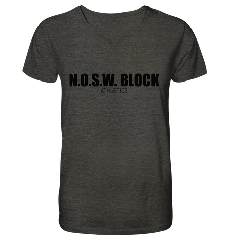 N.O.S.W. BLOCK Shirt "N.O.S.W. BLOCK ATHLETICS" Männer Organic V-Neck T-Shirt dark heather grey