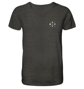 N.O.S.W. BLOCK Fanblock Shirt "AGAINST MODERN FOOTBALL" beidseitig bedrucktes Organic V-Neck T-Shirt dunkelgrau