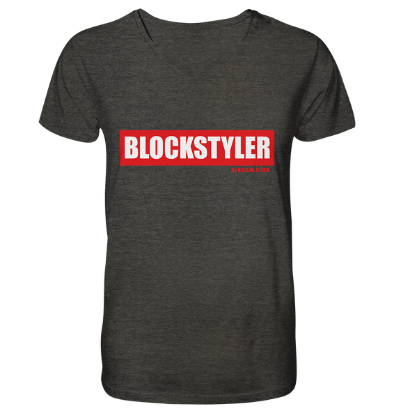 N.O.S.W. BLOCK Fanblock Shirt "BLOCKSTYLER" Männer Organic V-Neck T-Shirt dunkelgrau