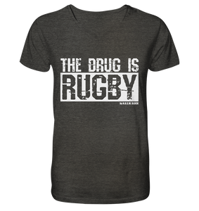 N.O.S.W. BLOCK Fanblock Shirt "THE DRUG IS RUGBY" Männer Organic V-Neck T-Shirt dunkelgrau