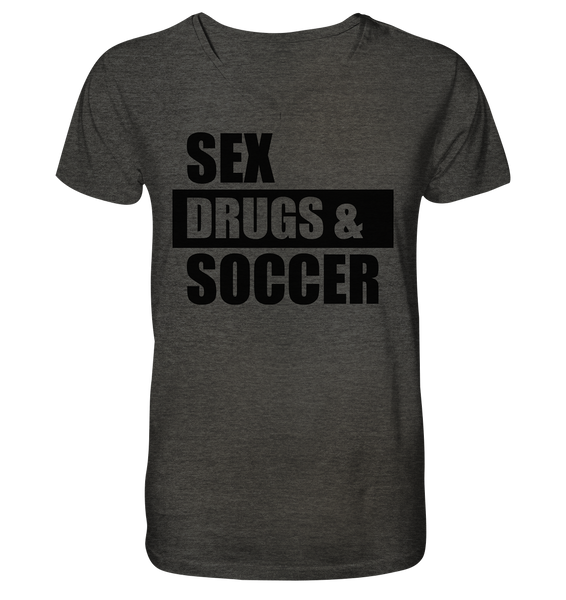 N.O.S.W. BLOCK Fanblock Shirt "SEX, DRUGS & SOCCER" Männer Organic V-Neck T-Shirt dark heather grau