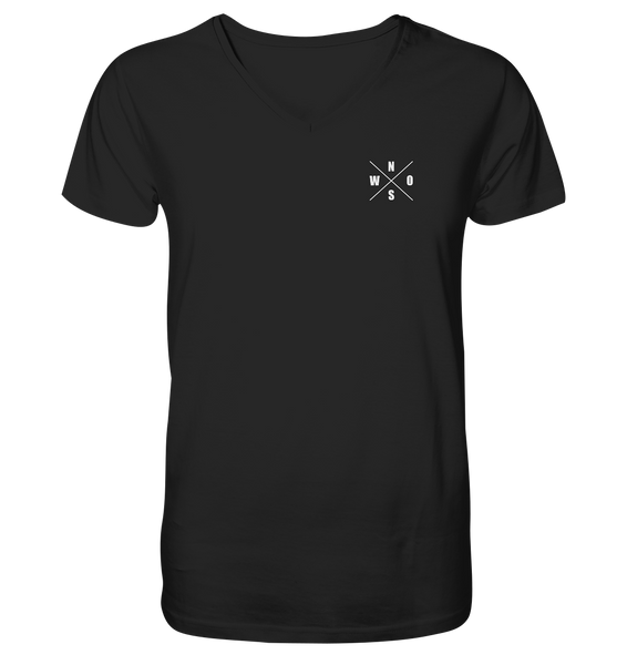 N.O.S.W. BLOCK Fanblock Shirt "AGAINST MODERN FOOTBALL" beidseitig bedrucktes Organic V-Neck T-Shirt schwarz