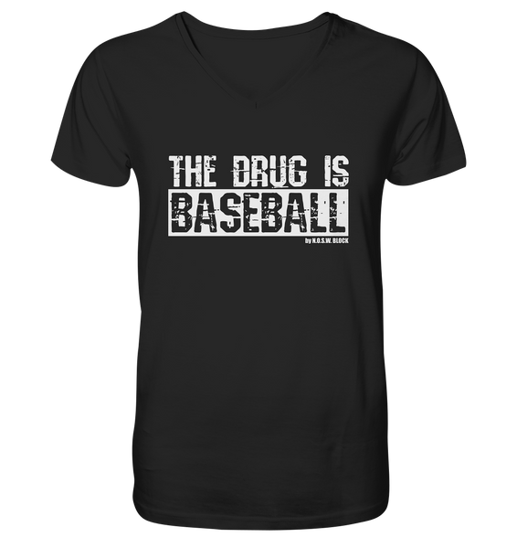 N.O.S.W. BLOCk Fanblock Shirt "THE DRUG IS BASEBALL" Männer Organic V-Neck T-Shirt schwarz