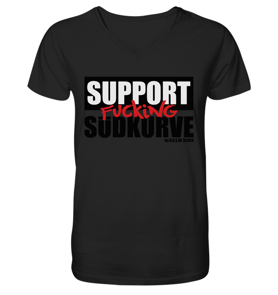 N.O.S.W. BLOCK Fanblock Shirt "SUPPORT FUCKING SÜDKURVE" Männer Organic V-Neck T-Shirt schwarz