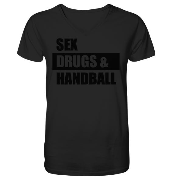 N.O.S.W. BLOCK Fanblock Shirt "SEX, DRUGS & HANDBALL" Männer Organic V-Neck T-Shirt schwarz