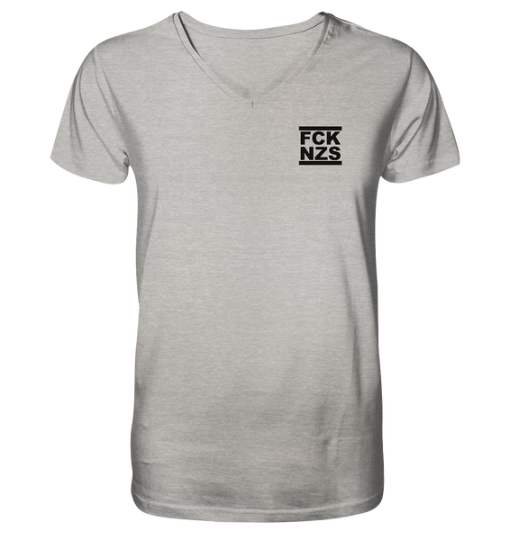 N.O.S.W. BLOCK Gegen Rechts Shirt "FCK NZS" beidseitig bedrucktes Männer Organic V-Neck T-Shirt heather grau