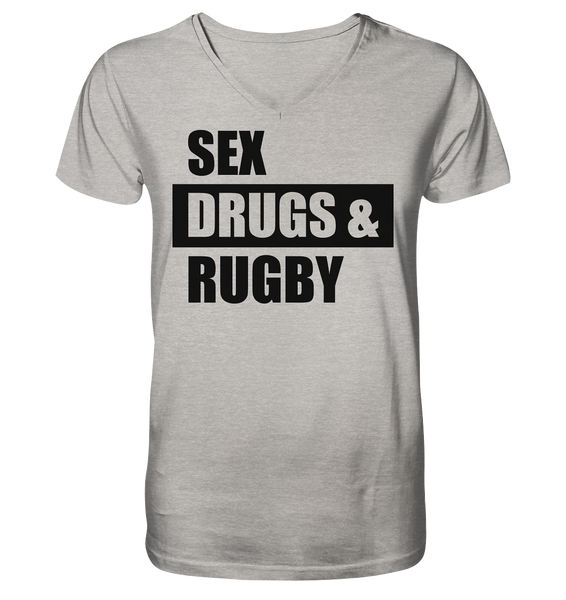 N.O.S.W. BLOCK Fanblock Shirt "SEX, DRUGS & RUGBY" Männer Organic V-Neck T-Shirt heather grau