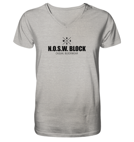 N.O.S.W. BLOCK Shirt "CREW NULL40" beidseitig bedrucktes Männer Organic V-Neck T-Shirt heather grau