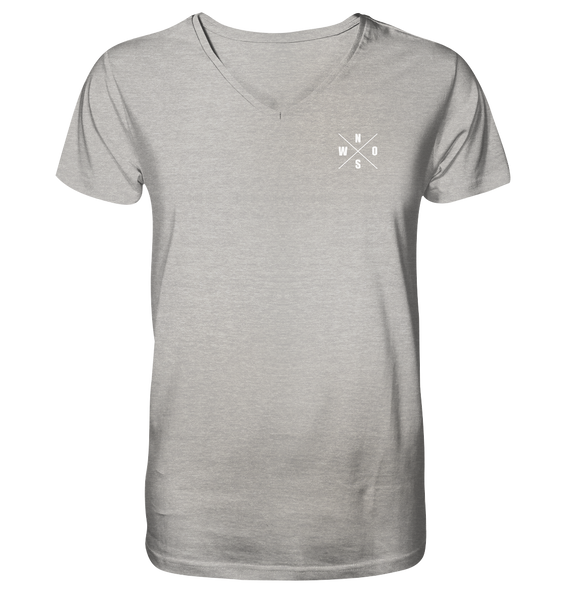 N.O.S.W. BLOCK Shirt "N.O.S.W. ICON" @ Front & Back Organic V-Neck T-Shirt heather grau