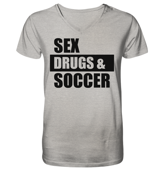 N.O.S.W. BLOCK Fanblock Shirt "SEX, DRUGS & SOCCER" Männer Organic V-Neck T-Shirt heather grau