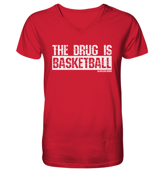 N.O.S.W. BLOCK Fanblock Shirt "THE DRUG IS BASKETBALL" Männer Organic V-Neck T-Shirt rot