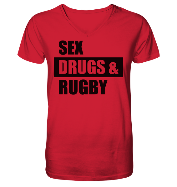 N.O.S.W. BLOCK Fanblock Shirt "SEX, DRUGS & RUGBY" Männer Organic V-Neck T-Shirt rot