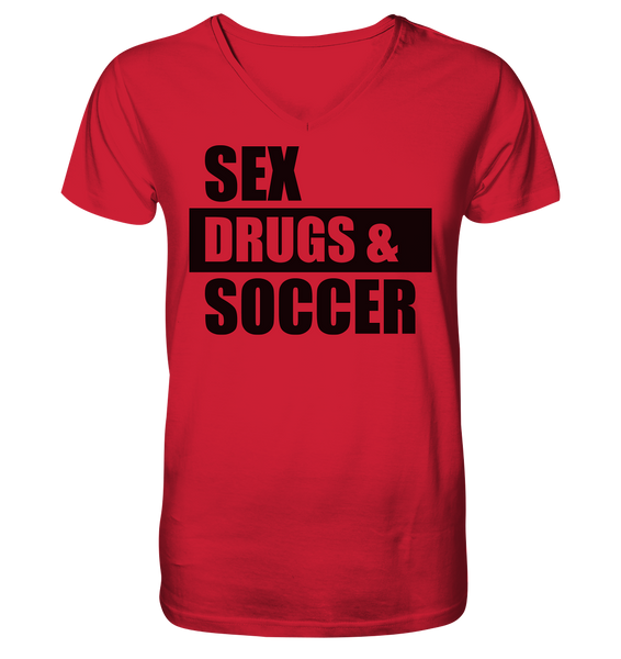 N.O.S.W. BLOCK Fanblock Shirt "SEX, DRUGS & SOCCER" Männer Organic V-Neck T-Shirt rot