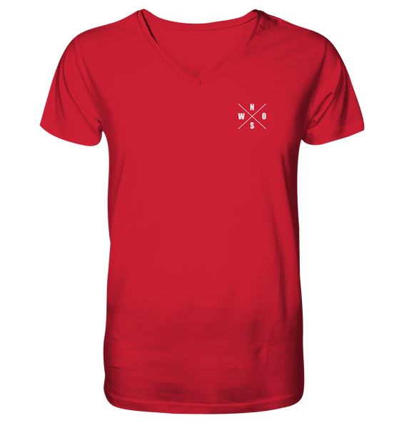 N.O.S.W. BLOCK Fanblock Shirt "AGAINST MODERN FOOTBALL" beidseitig bedrucktes Organic V-Neck T-Shirt rot