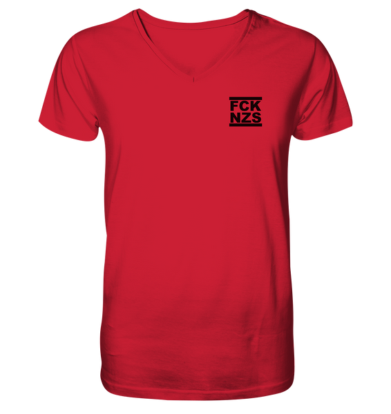 N.O.S.W. BLOCK Gegen Rechts Shirt "FCK NZS" beidseitig bedrucktes Männer Organic V-Neck T-Shirt rot