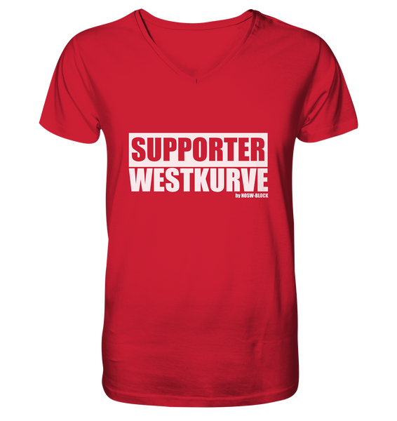 N.O.S.W. BLOCk Fanblock "SUPPORTER WESTKURVE" Kurzärmeliges Organic V-Neck Männer T-Shirt - Bio-Baumwolle rot