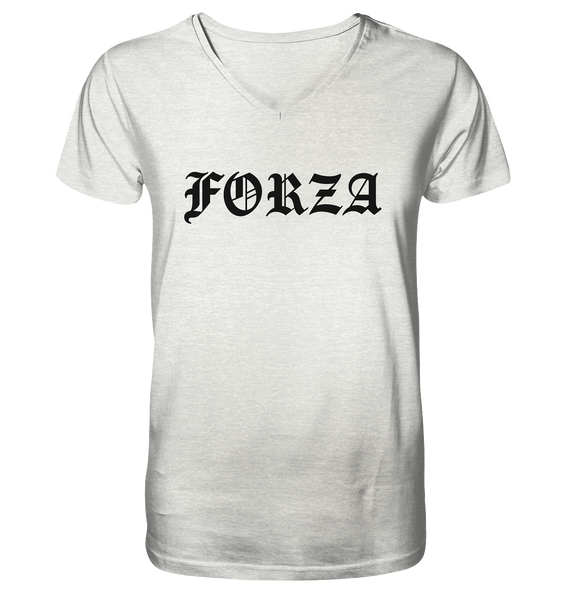 N.O.S.W. BLOCK Fanblock Shirt "FORZA" Männer Organic V-Neck T-Shirt creme heather grau