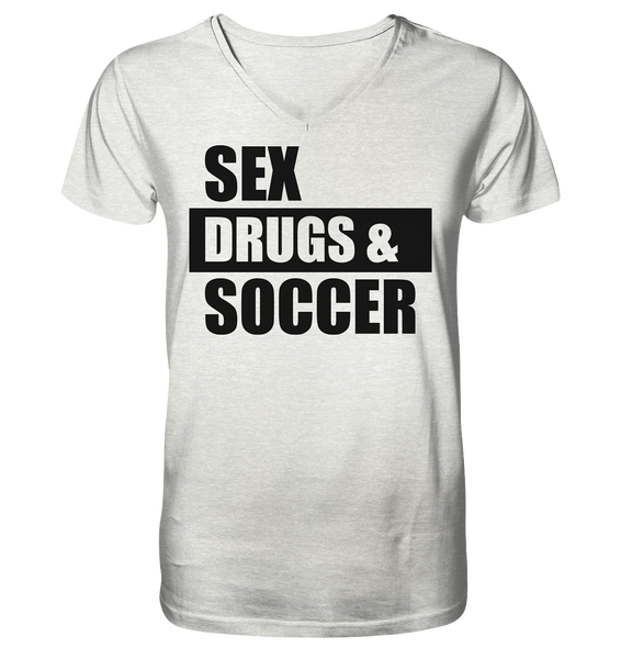 N.O.S.W. BLOCK Fanblock Shirt "SEX, DRUGS & SOCCER" Männer Organic V-Neck T-Shirt creme heather grau