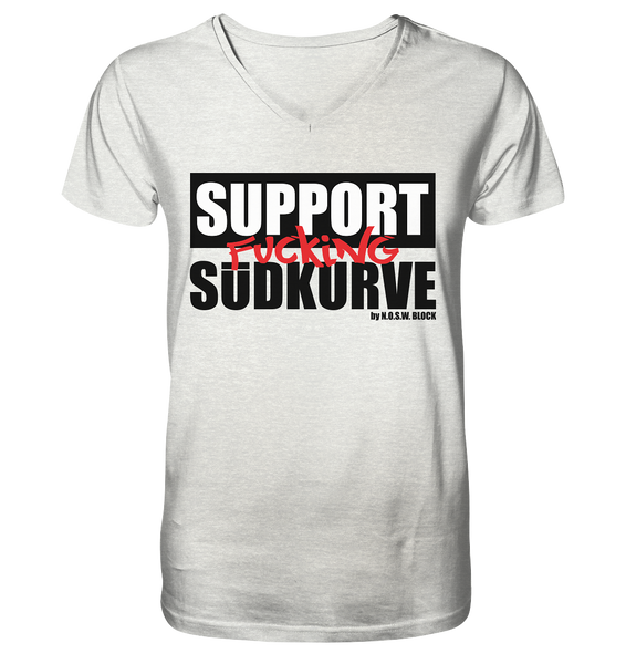 N.O.S.W. BLOCK Fanblock Shirt "SUPPORT FUCKING SÜDKURVE" Männer Organic V-Neck T-Shirt creme heather grau