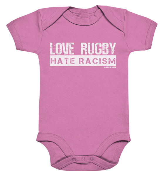 N.O.S.W. BLOCK Gegen Rechts Body "LOVE RUGBY HATE RACISM" Organic Baby Bodysuite bubble gum pink
