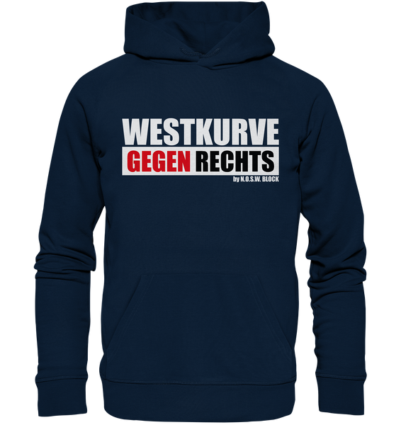 N.O.S.W. BLOCK Gegen Rechts Hoodie "WESTKURVE GEGEN RECHTS" Männer Organic Basic Kapuzenpullover navy