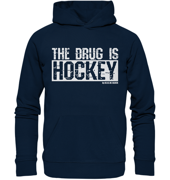 N.O.S.W. BLOCK Fanblock Hoodie "THE DRUG IS HOCKEY" Männer Organic Basic Kapuzenpullover navy