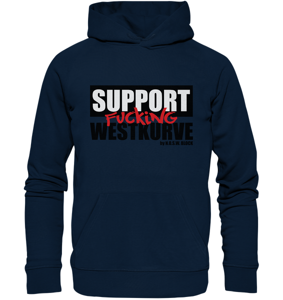 N.O.S.W. BLOCK Fanblock Hoodie "SUPPORT FUCKING WESTKURVE" Männer Organic Basic Kapuzenpullover navy