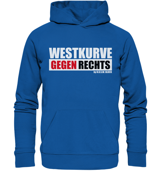 N.O.S.W. BLOCK Gegen Rechts Hoodie "WESTKURVE GEGEN RECHTS" Männer Organic Basic Kapuzenpullover blau