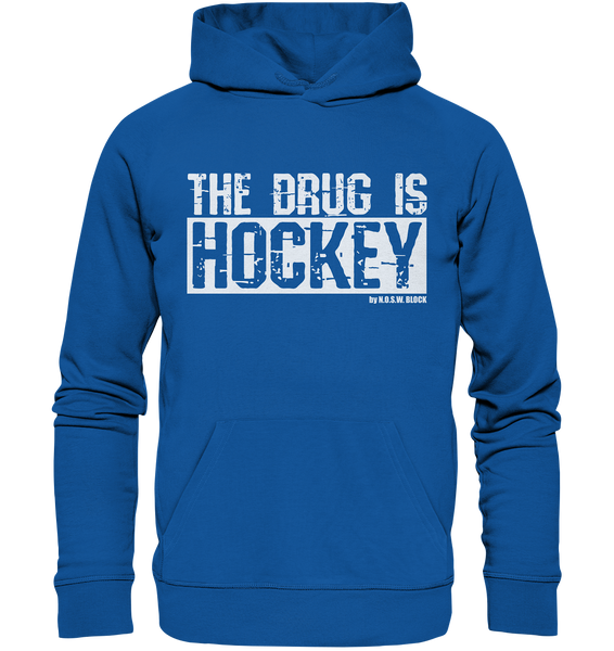 N.O.S.W. BLOCK Fanblock Hoodie "THE DRUG IS HOCKEY" Männer Organic Basic Kapuzenpullover blau