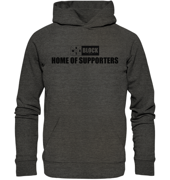 N.O.S.W. BLOCK Hoodie "HOME OF SUPPORTERS" Männer Organic Basic Kapuzenpullover dark heather grau