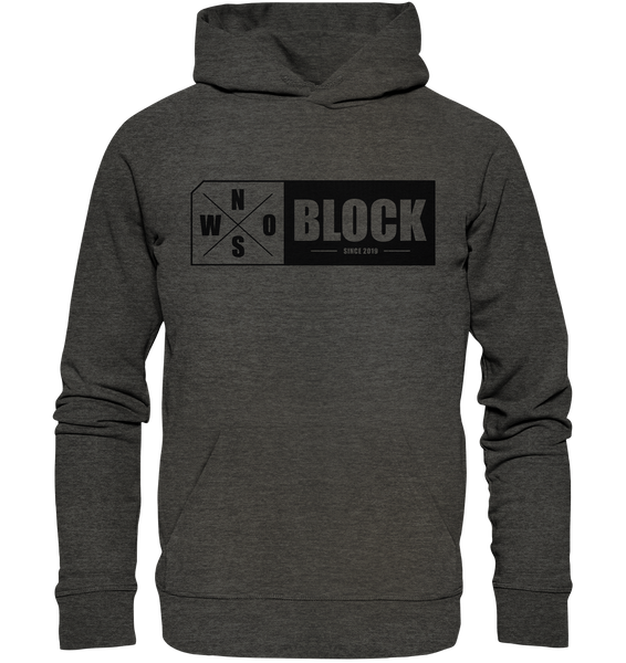 N.O.S.W. BLOCK Logo Hoodie Männer Organic Basic Kapuzenpullover dark heather grau