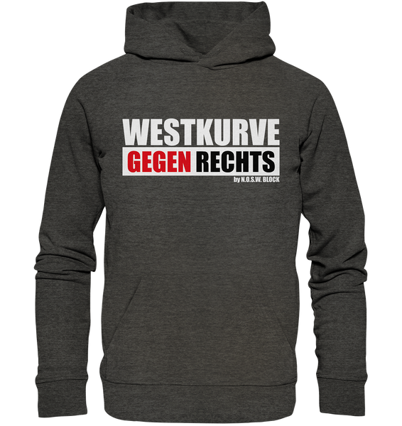 N.O.S.W. BLOCK Gegen Rechts Hoodie "WESTKURVE GEGEN RECHTS" Männer Organic Basic Kapuzenpullover dark heather grau