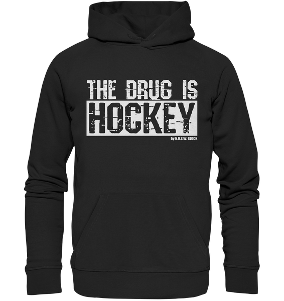 N.O.S.W. BLOCK Fanblock Hoodie "THE DRUG IS HOCKEY" Männer Organic Basic Kapuzenpullover schwarz