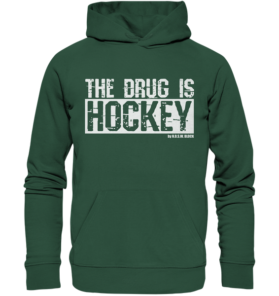 N.O.S.W. BLOCK Fanblock Hoodie "THE DRUG IS HOCKEY" Männer Organic Basic Kapuzenpullover grün