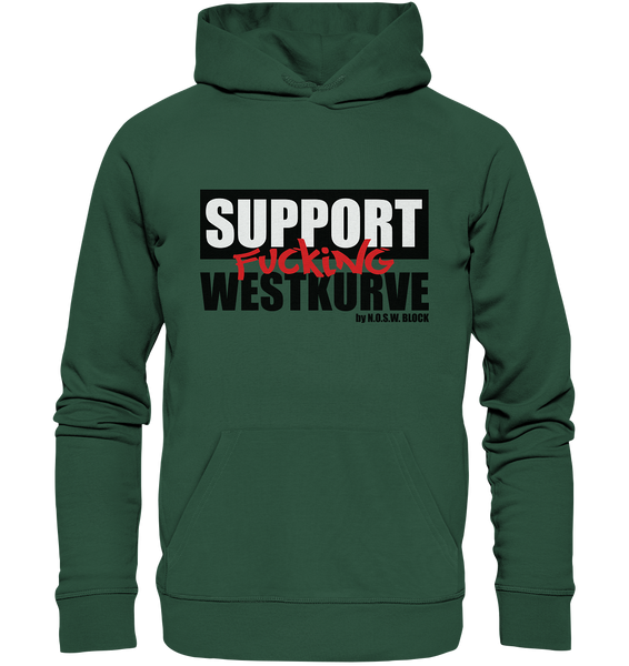 N.O.S.W. BLOCK Fanblock Hoodie "SUPPORT FUCKING WESTKURVE" Männer Organic Basic Kapuzenpullover dunkelgrün