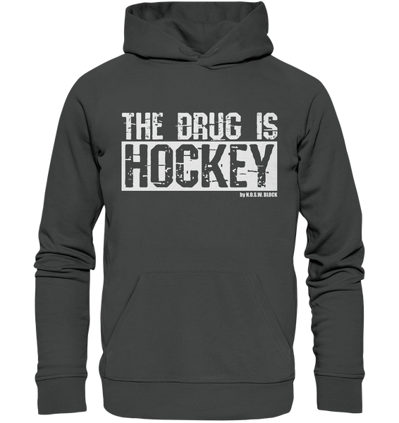 N.O.S.W. BLOCK Fanblock Hoodie "THE DRUG IS HOCKEY" Männer Organic Basic Kapuzenpullover anthrazit