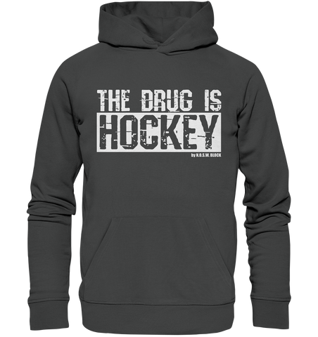 N.O.S.W. BLOCK Fanblock Hoodie "THE DRUG IS HOCKEY" Männer Organic Basic Kapuzenpullover anthrazit