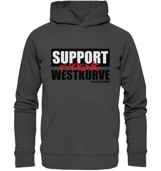 N.O.S.W. BLOCK Fanblock Hoodie "SUPPORT FUCKING WESTKURVE" Männer Organic Basic Kapuzenpullover anthrazit