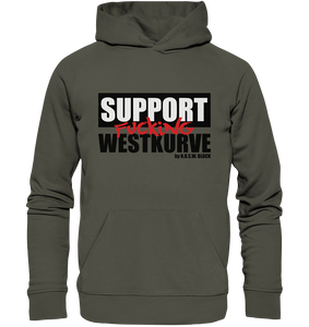 N.O.S.W. BLOCK Fanblock Hoodie "SUPPORT FUCKING WESTKURVE" Männer Organic Basic Kapuzenpullover khaki