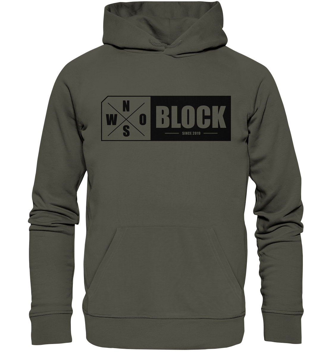 N.O.S.W. BLOCK Logo Hoodie Männer Organic Basic Kapuzenpullover khaki